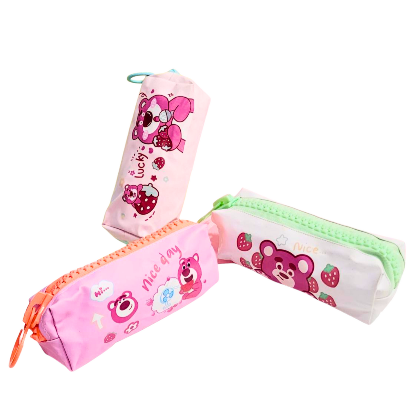 Cute Bear Strawberry Pencil Case – Multi-Color