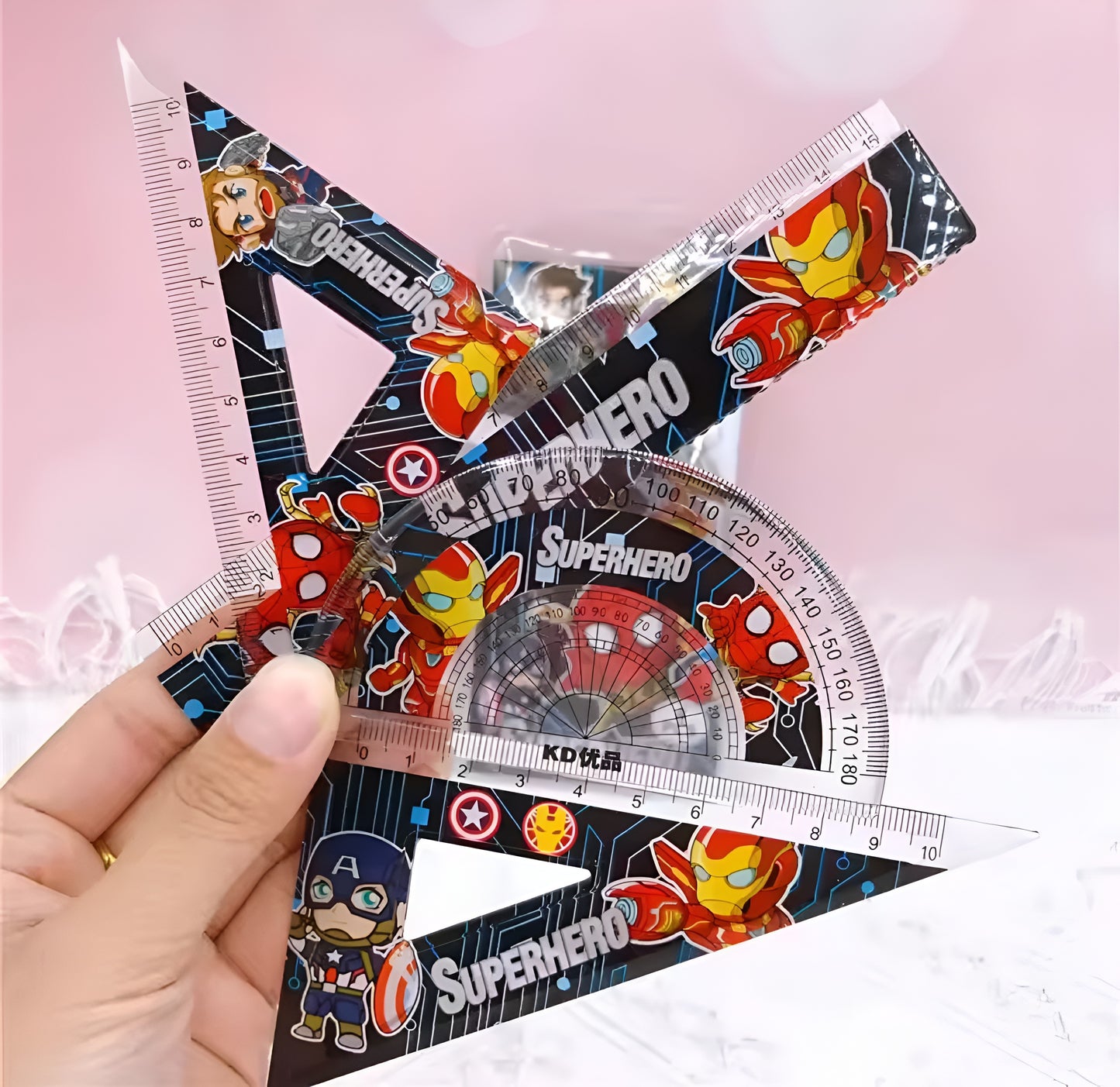 4-Piece Cartoon Geometry Ruler Set for Kids