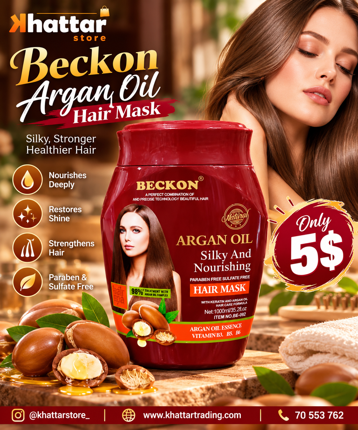 BECKON Argan Oil Silky & Nourishing Hair Mask – 1000ml