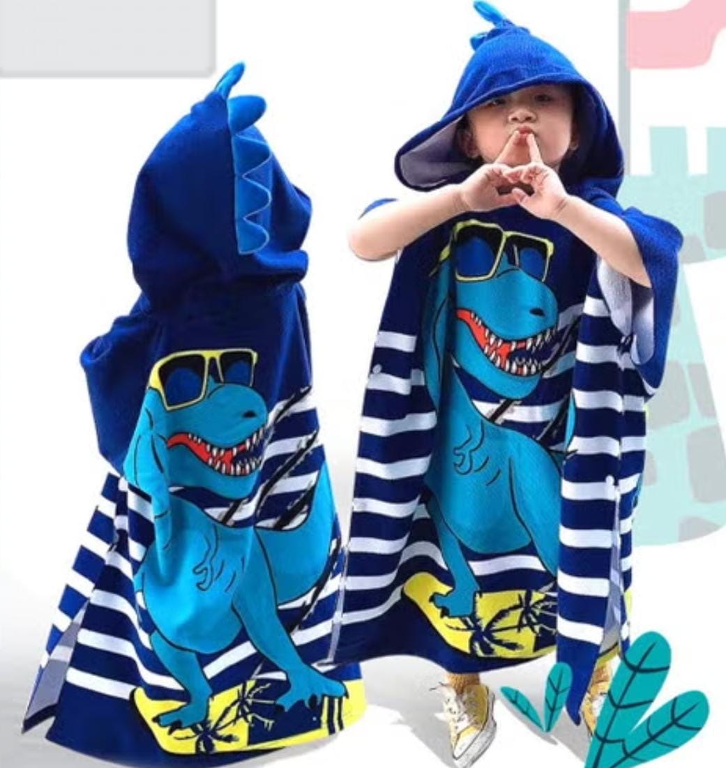 Kids Dinosaur Hooded Beach Poncho Towel – Soft Quick-Dry Swim Cover-Up