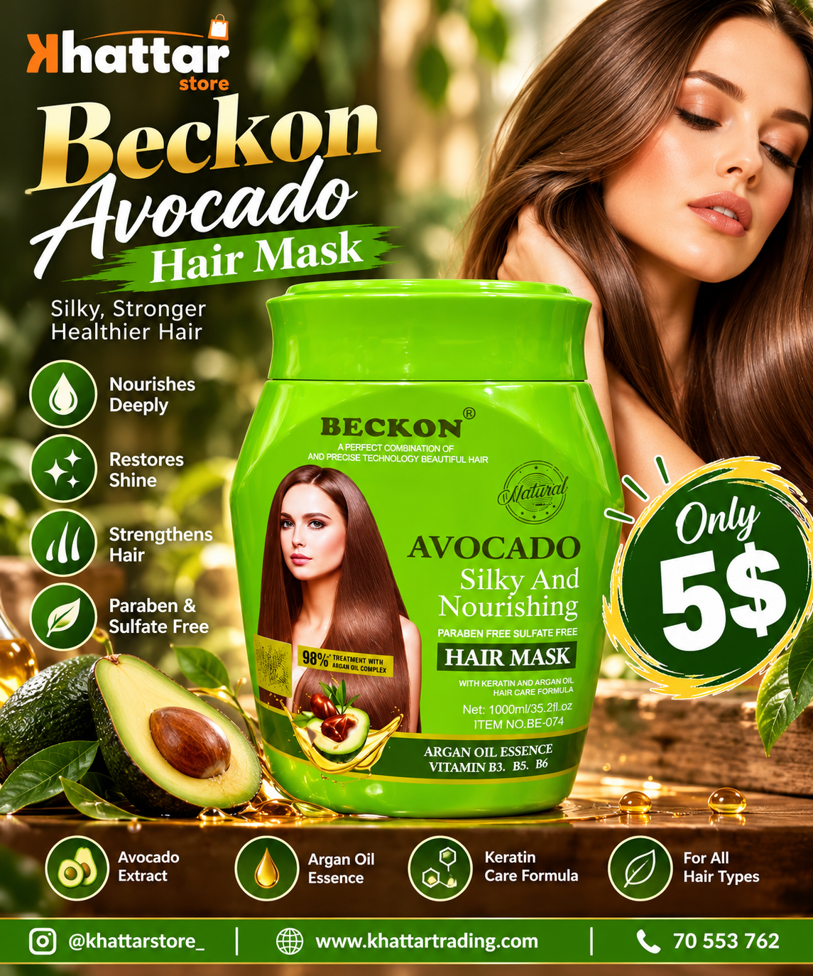 BECKON Avocado Silky & Nourishing Hair Mask – 1000ml