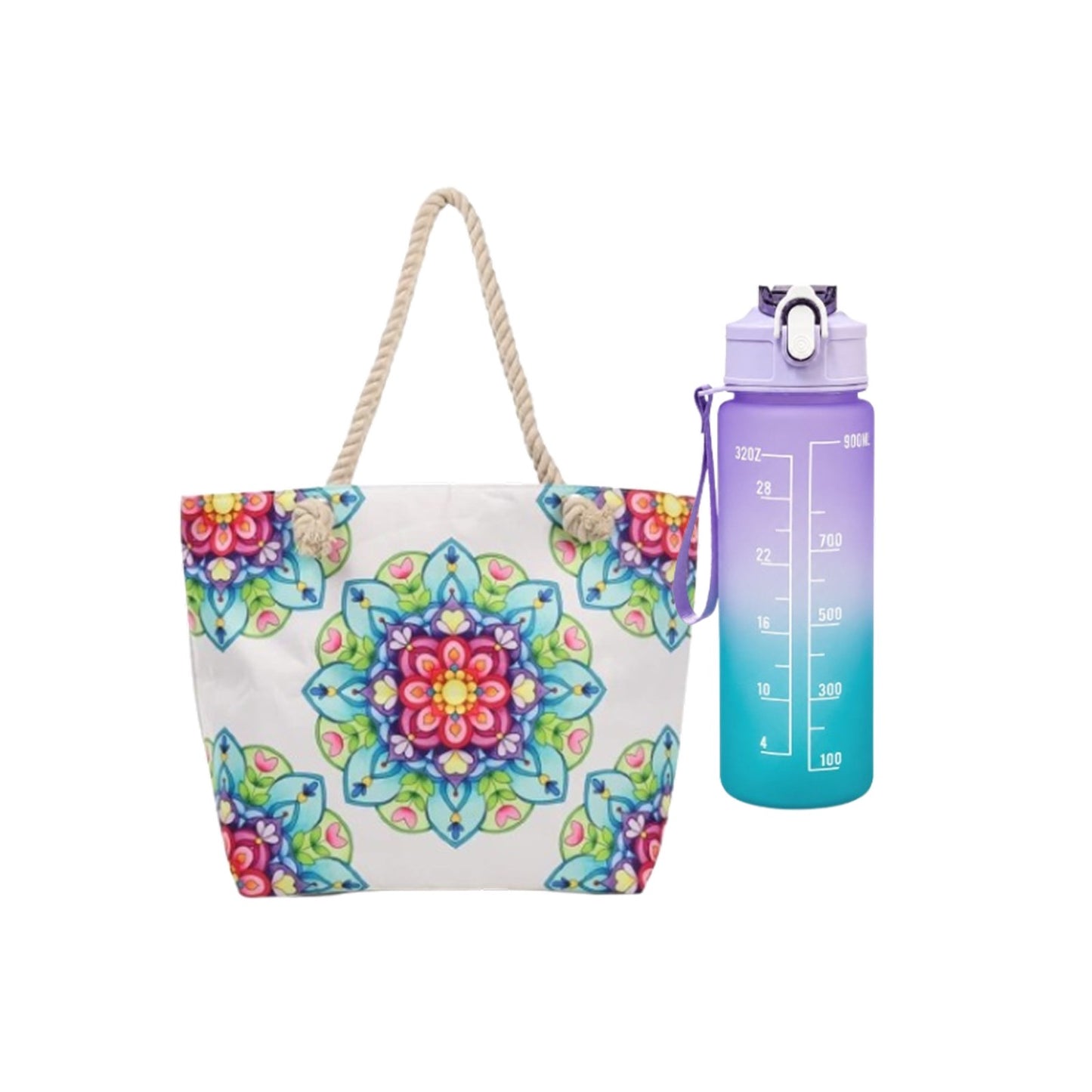 Summer Beach Tote Bag & Water Bottle Set