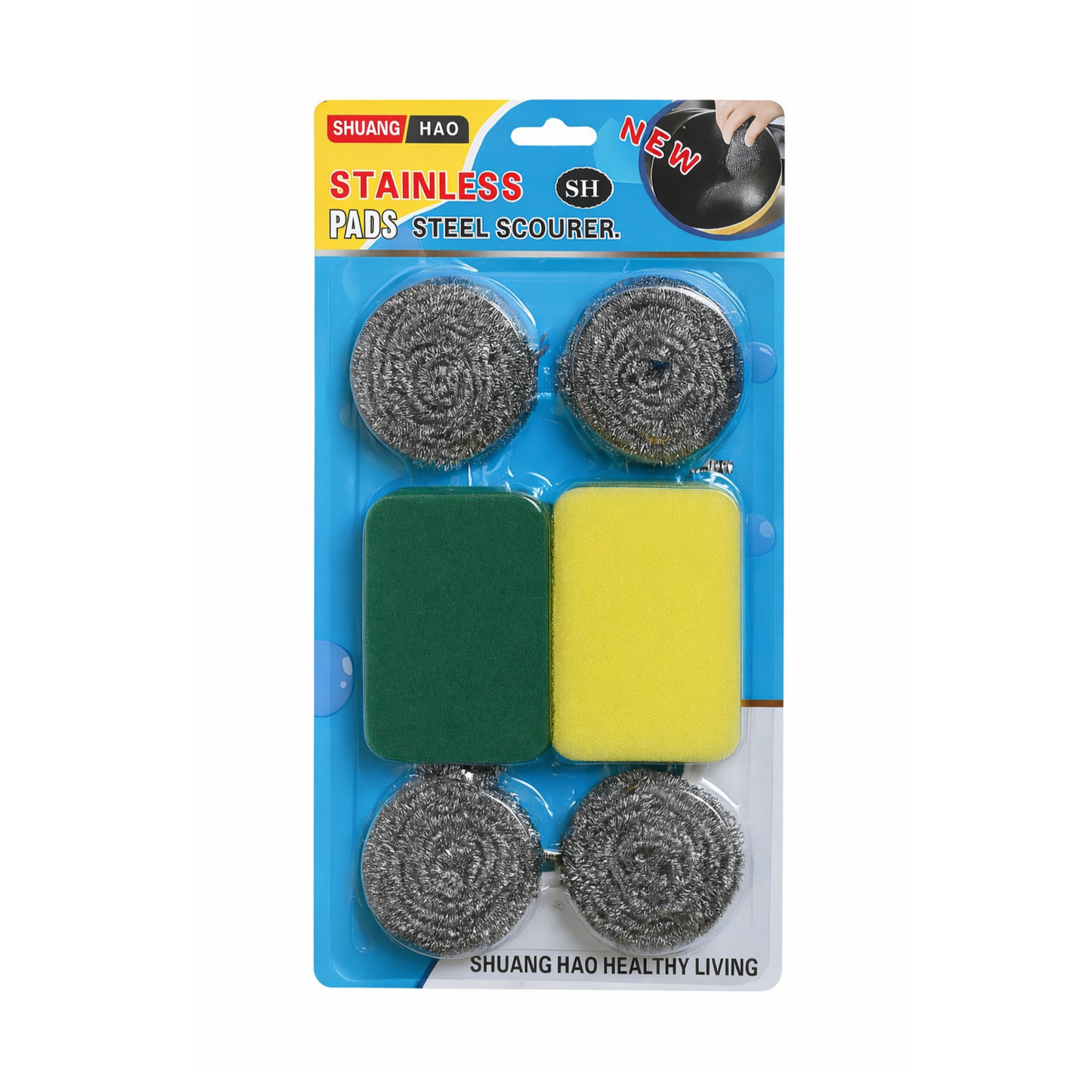 Shuang Hao Stainless Steel Scourer & Sponge Set
