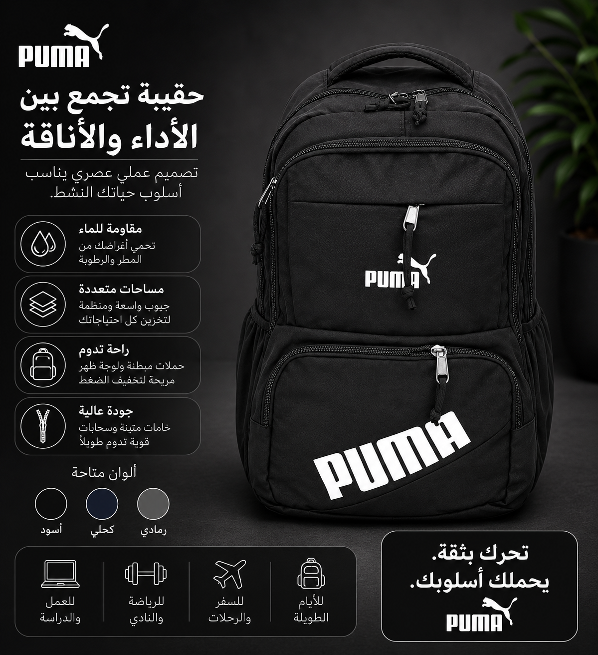 PUMA Multi-Compartment Backpack – Black