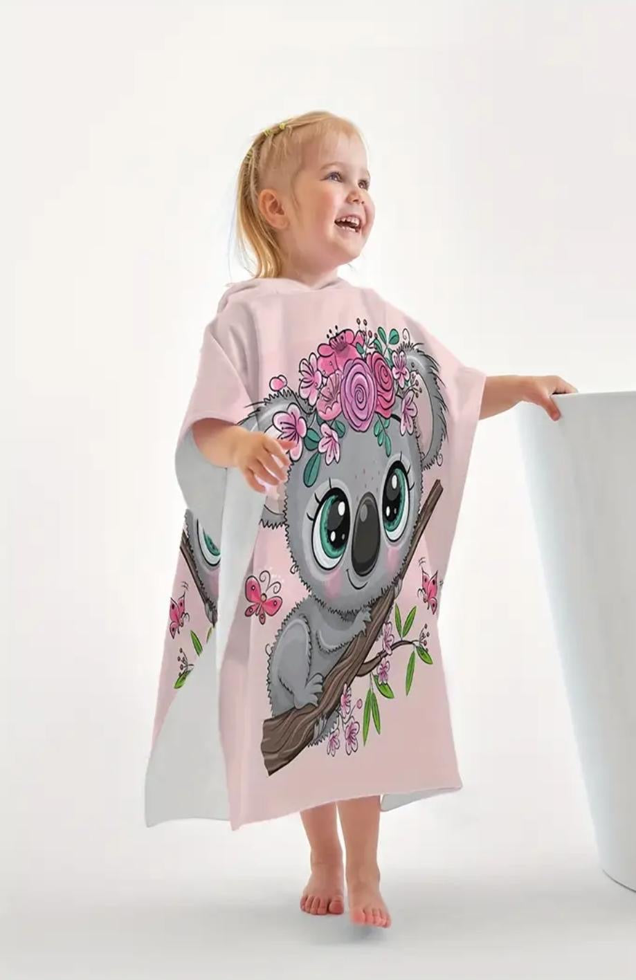 Kids Koala Hooded Beach Poncho Towel – Cute Quick-Dry Swim Cover-Up