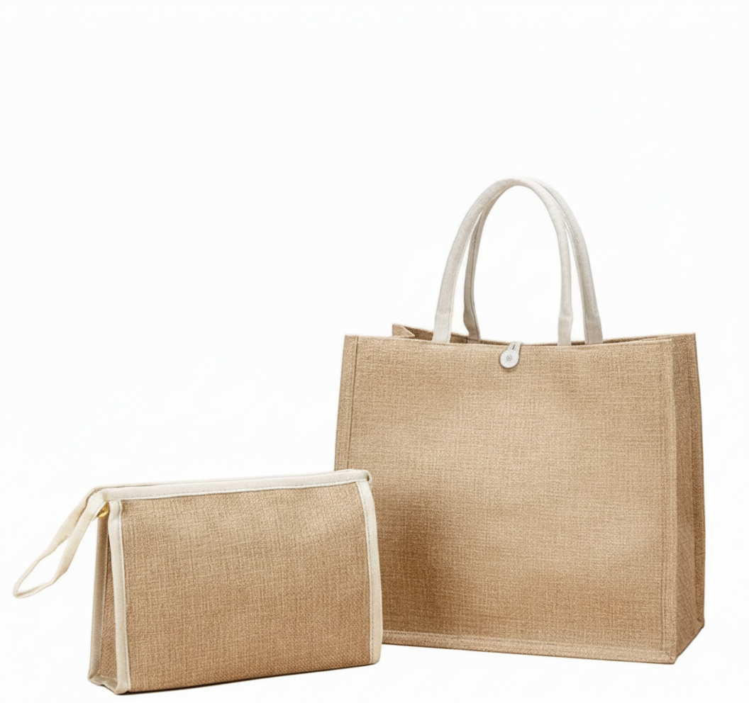 Straw Bag and Pouch Set