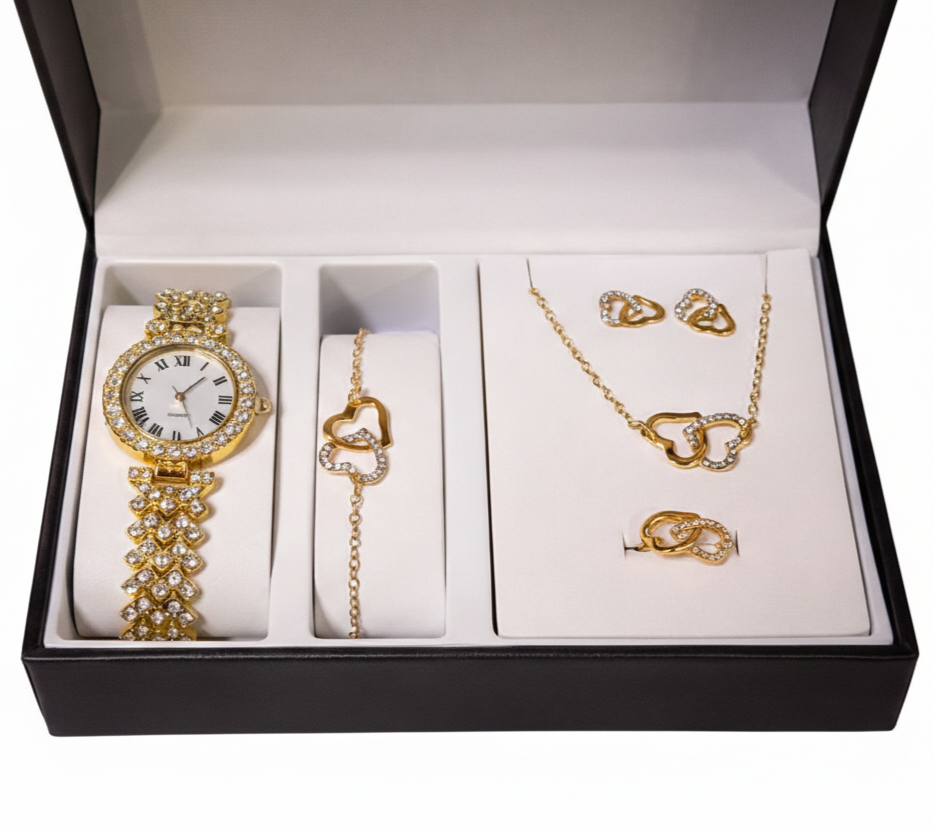 Elegant Golden Jewelry & Watch Set