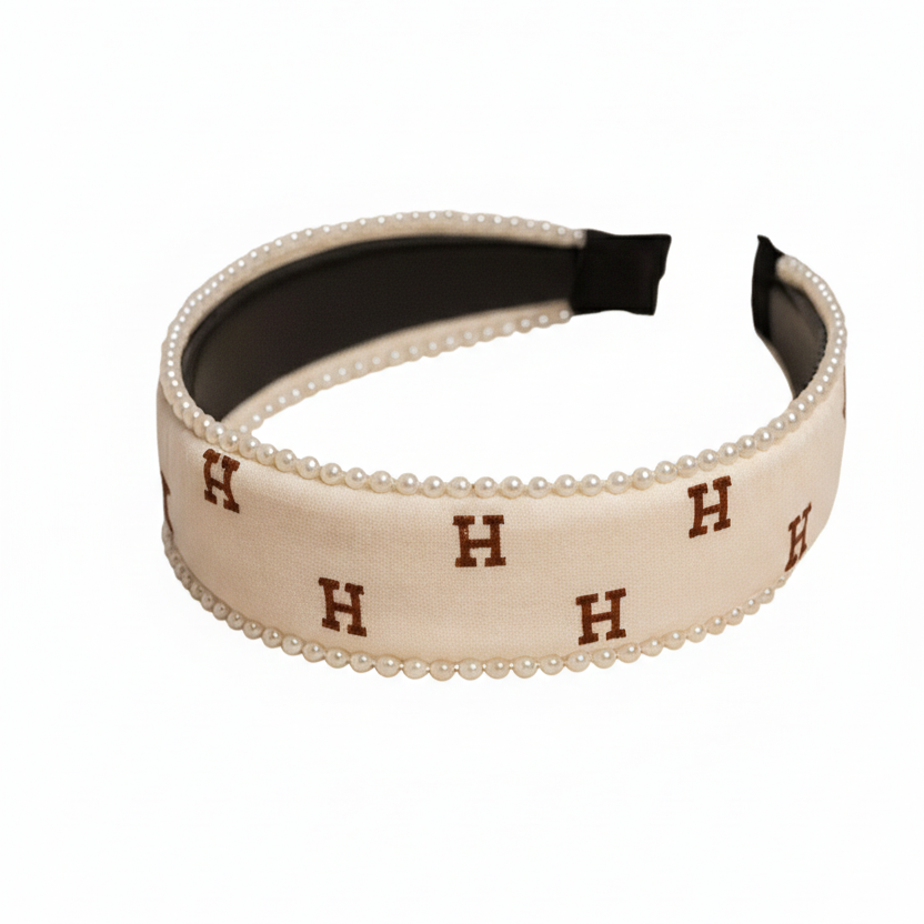 Elegant Pearl-Trimmed Monogram Headbands