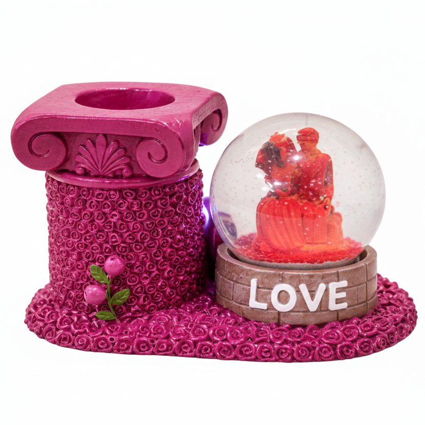 Eternal Romance Rose Pillar Snow Globe
