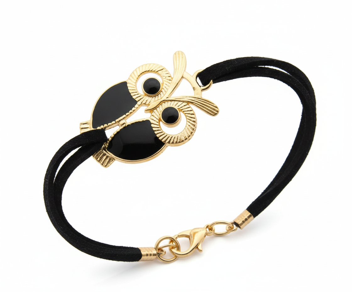 Gold & Black Owl Cord Bracelet