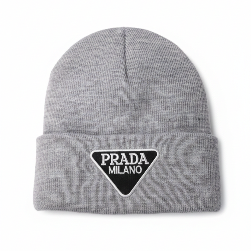 Prada Milano Logo Knit Beanie – Heather Grey – Khattar Store