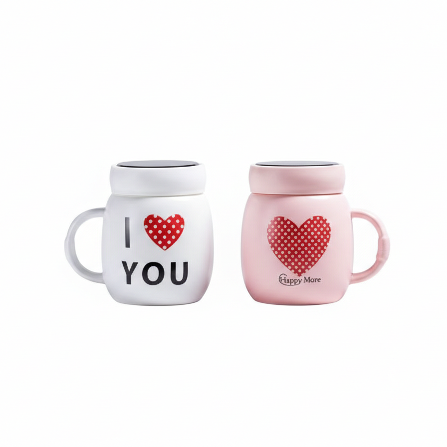 Sweetheart Ceramic Mug Set with Lids