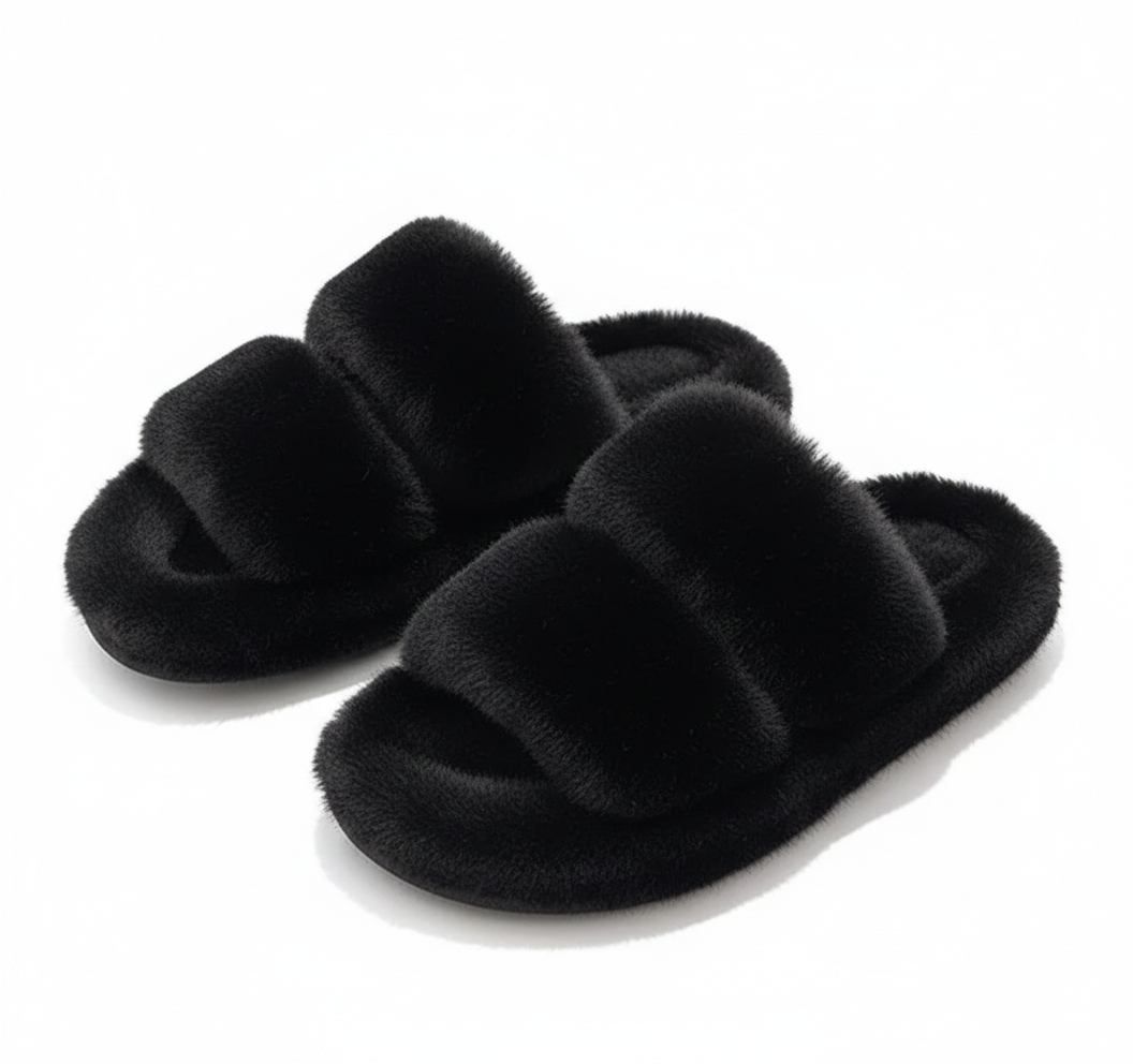 Cloud-Step Faux Fur Double-Strap Slides