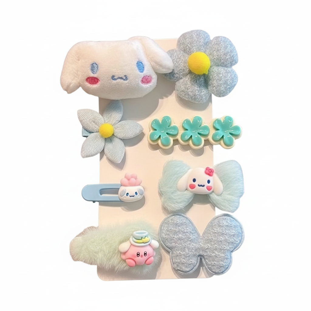 Kawaii Pink Plush & Resin Hair Accessory Set