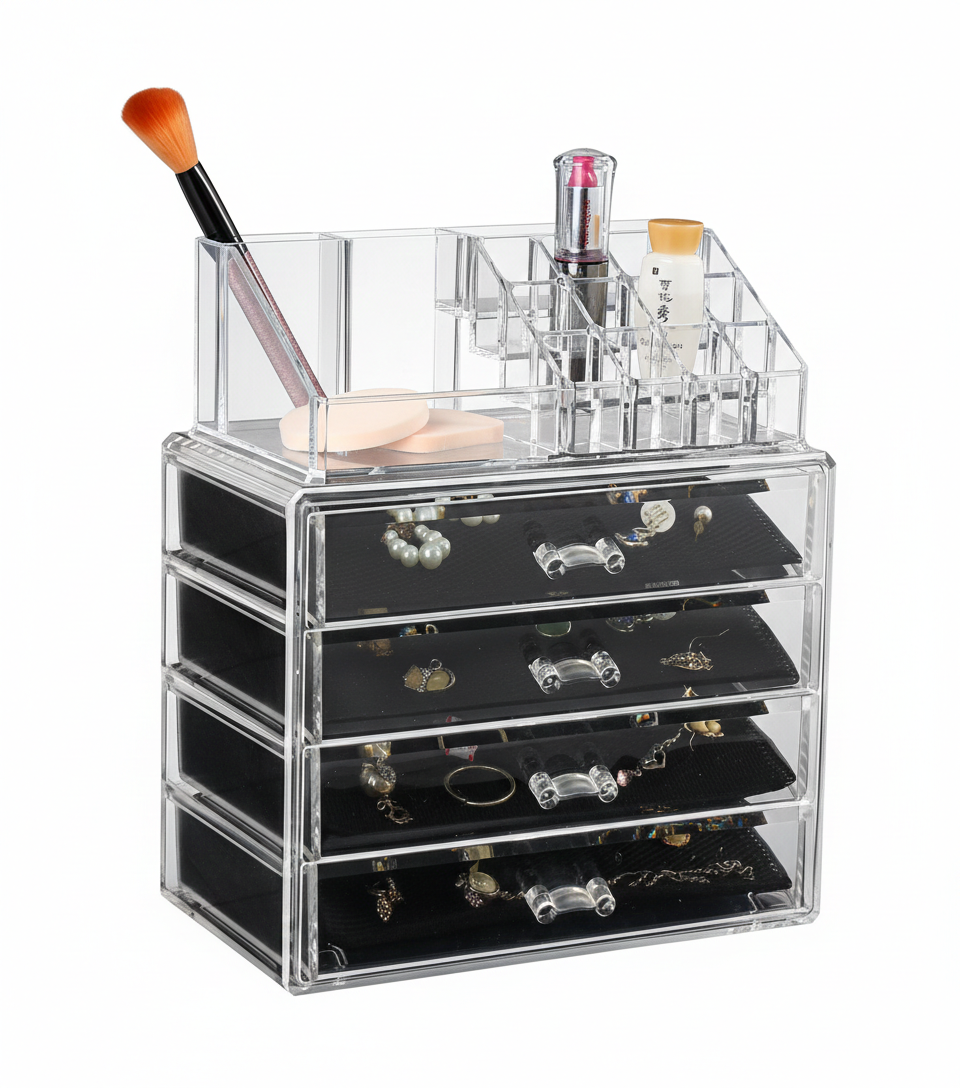 Clear 4-Drawer Makeup & Jewelry Organizer