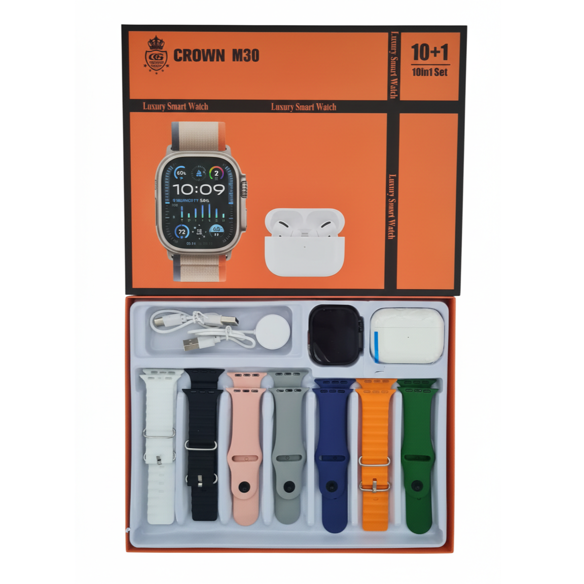 Crown M30 Luxury Smart Watch Set (10-in-1)