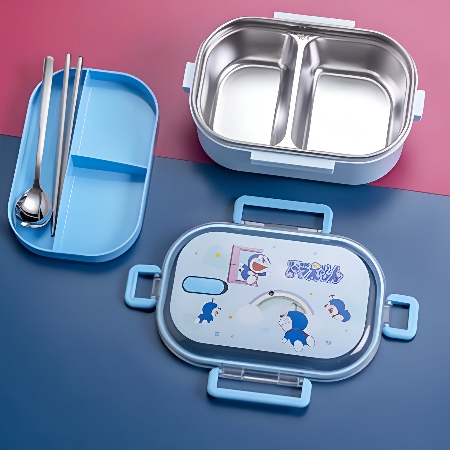Premium Lunch Box with Double Compartments & Cutlery Set