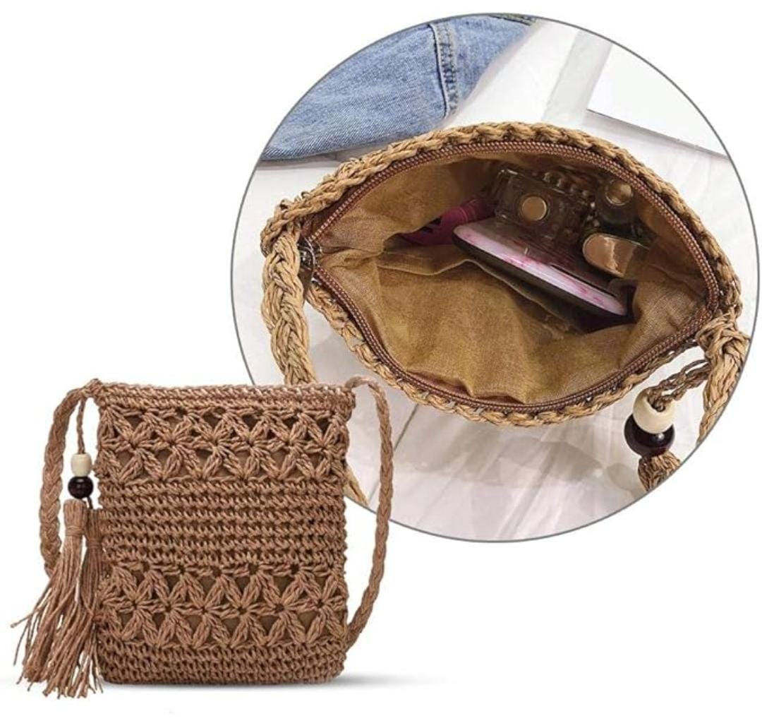 Bohemian Floral Crochet Crossbody Bag