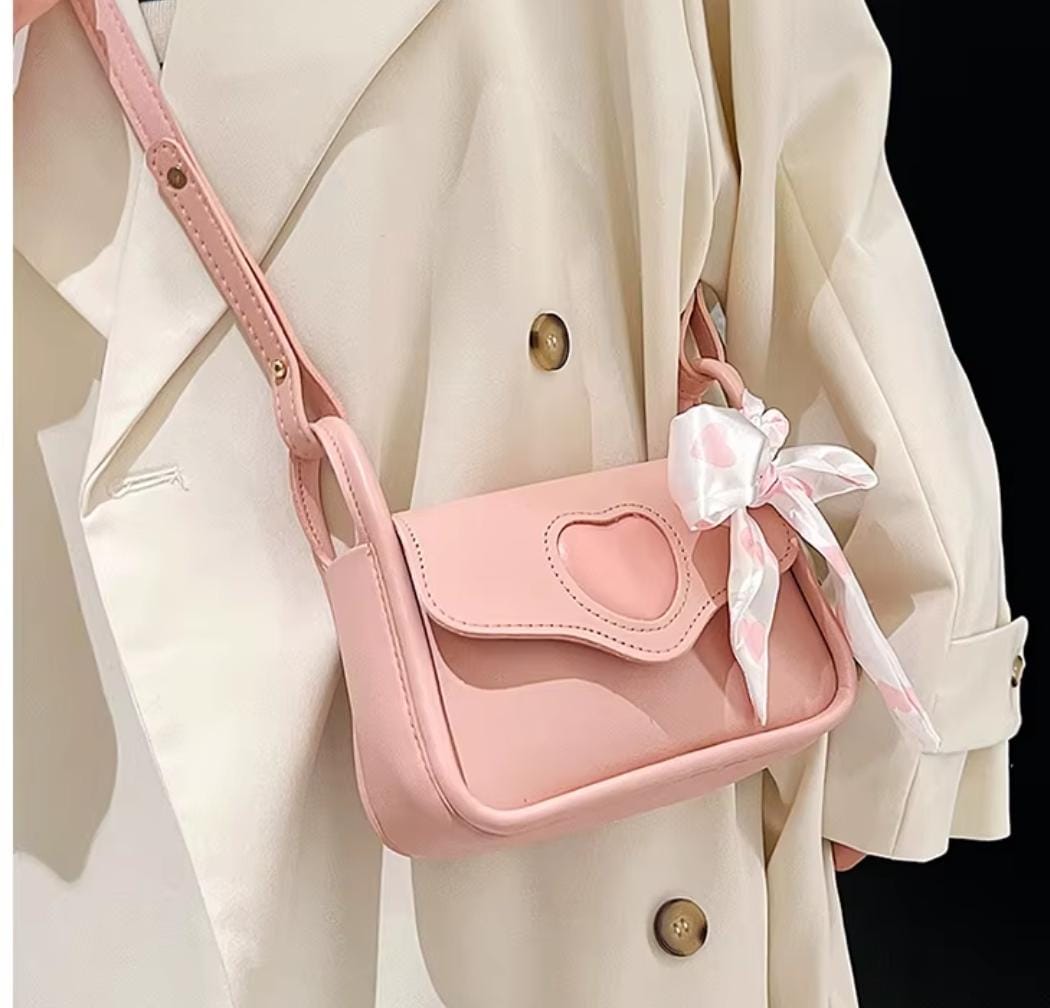 Heart Accent Crossbody Bag with Ribbon Charm