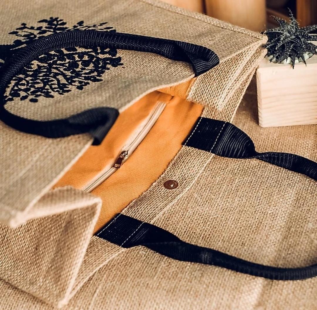 Eco-Friendly Mandala & Tree Jute Tote Bag