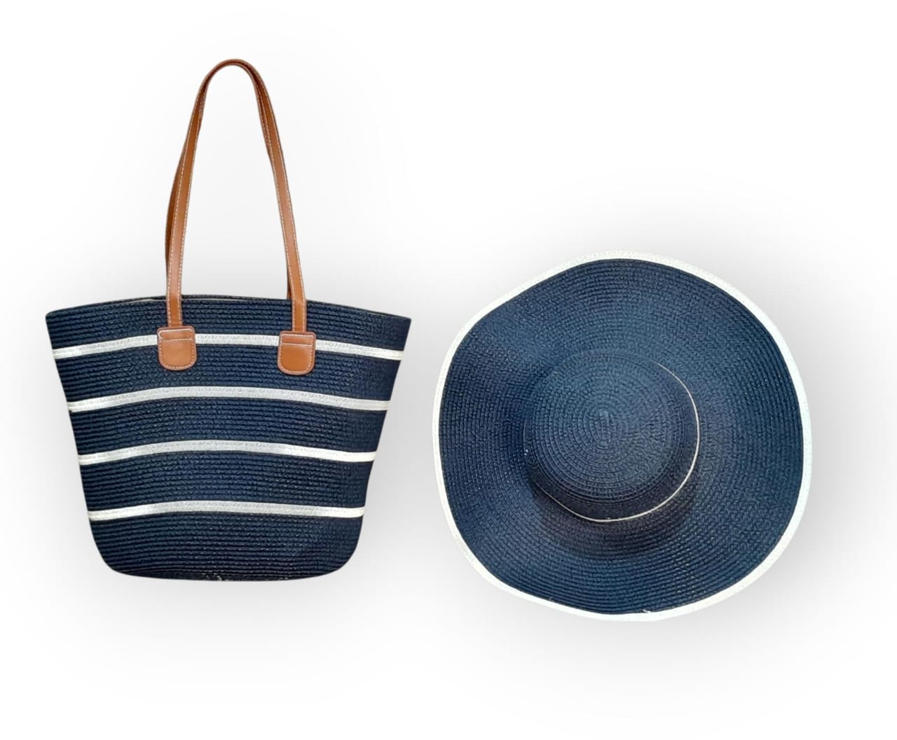 Straw Beach Tote and Floppy Hat Set