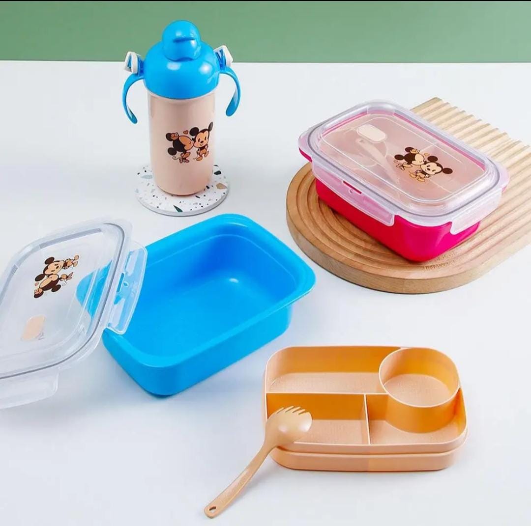 Cartoon Kids Lunch Box & Water Bottle Set