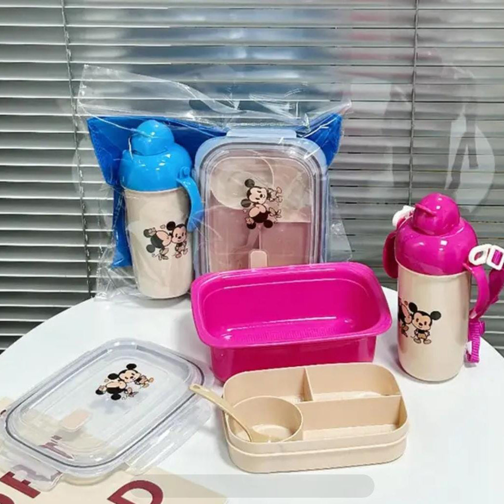 Cartoon Kids Lunch Box & Water Bottle Set