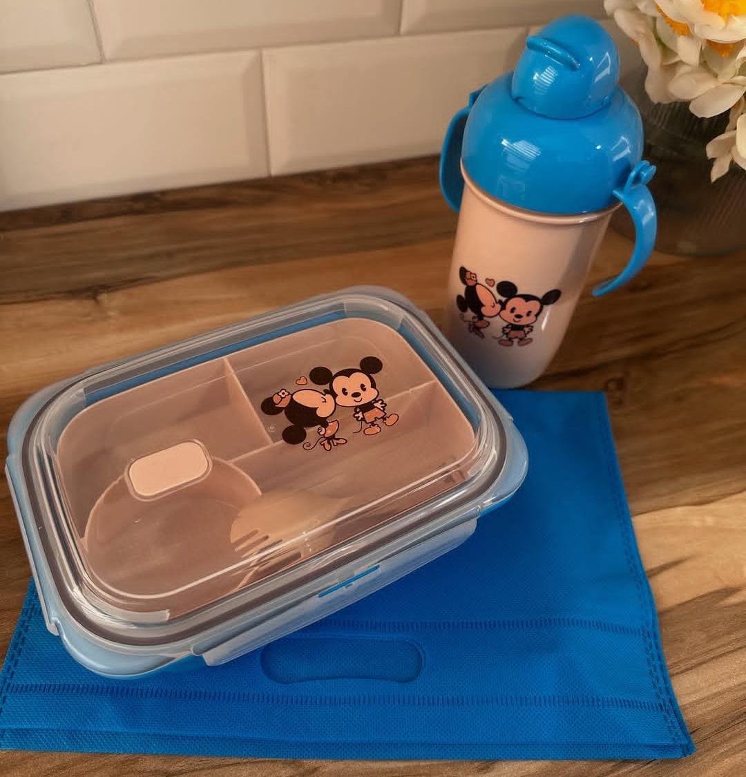 Cartoon Kids Lunch Box & Water Bottle Set