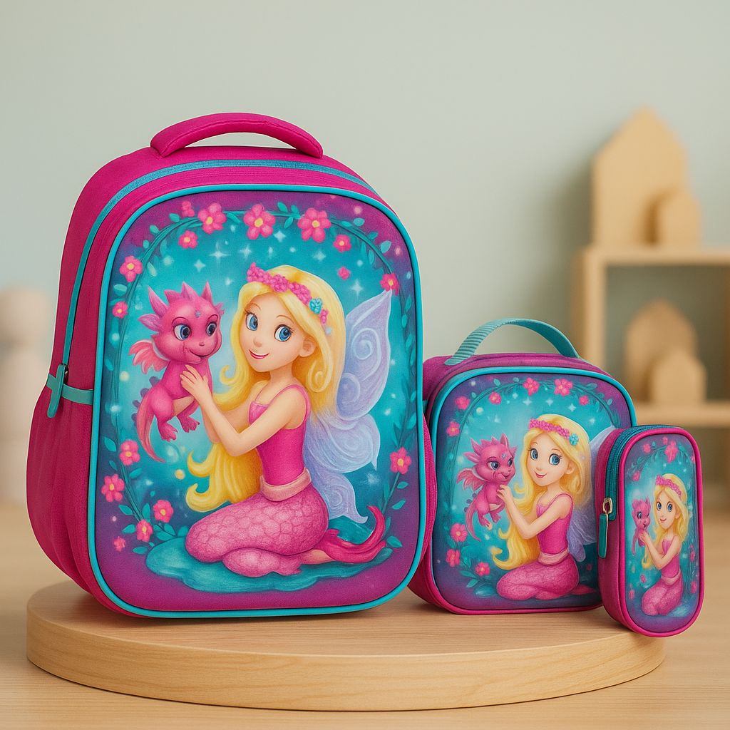 School Backpack + Lunch Box + Pencil Case Bundle