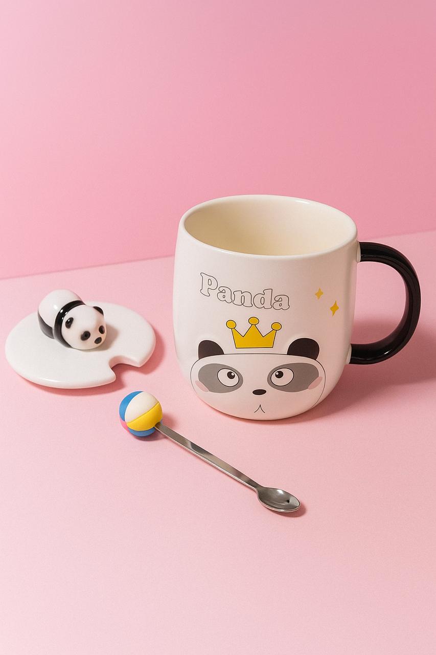 Panda King Mug with Lid and Spoon