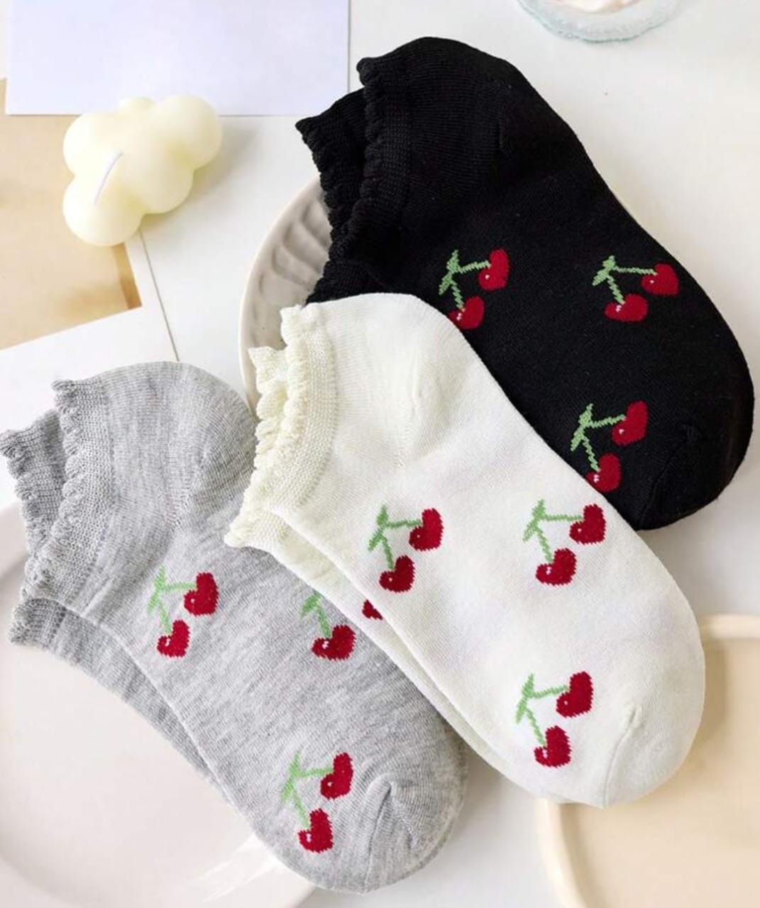 Cherry Pattern Low-Cut Ruffle Socks