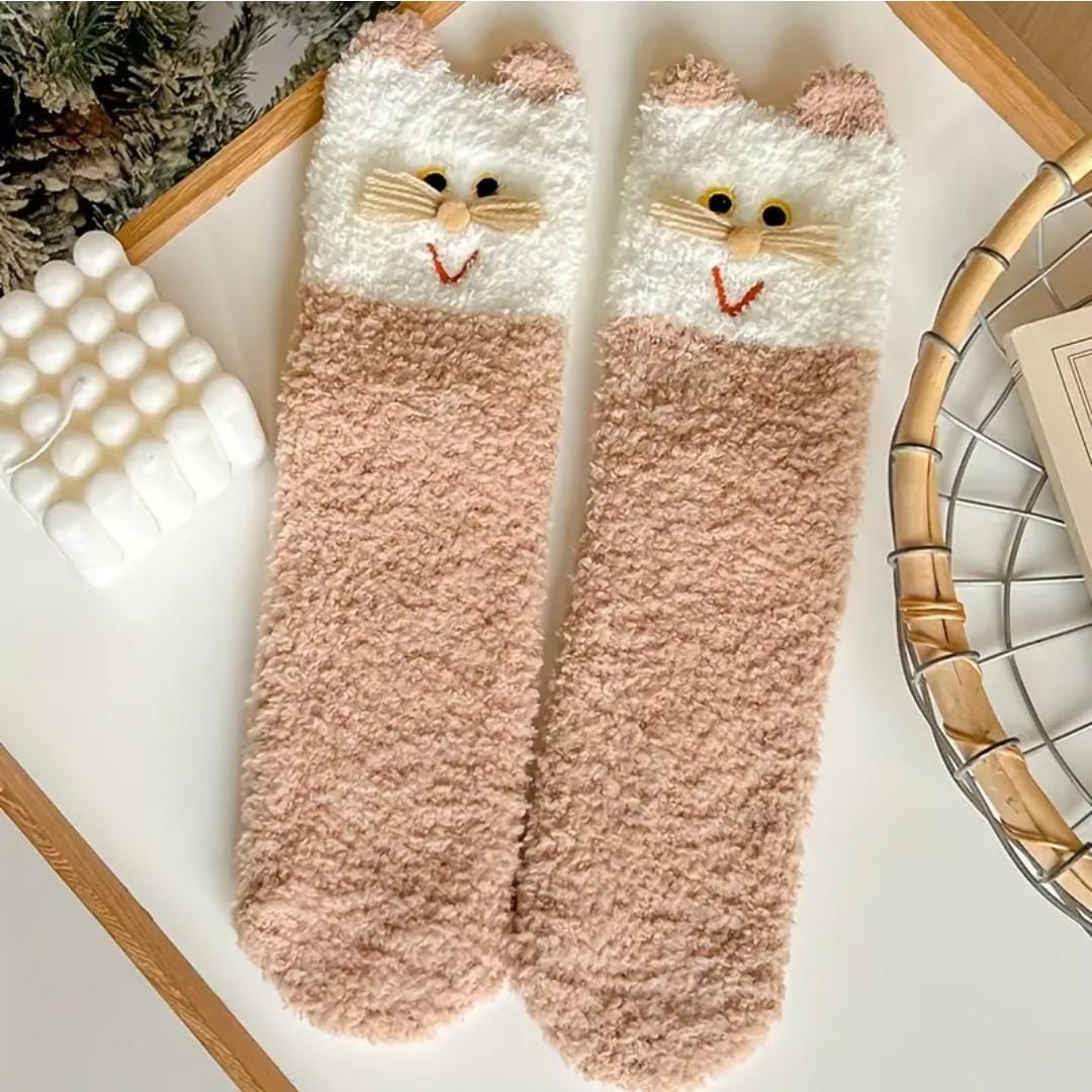 Cozy Whiskers 3D Fuzzy Cat Socks