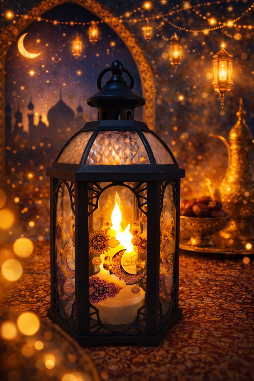 Ornate Ramadan Lantern with Warm LED Glow