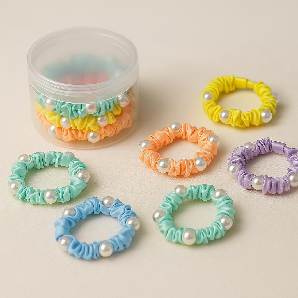 Pastel Pearl-Accent Hair Scrunchie Set