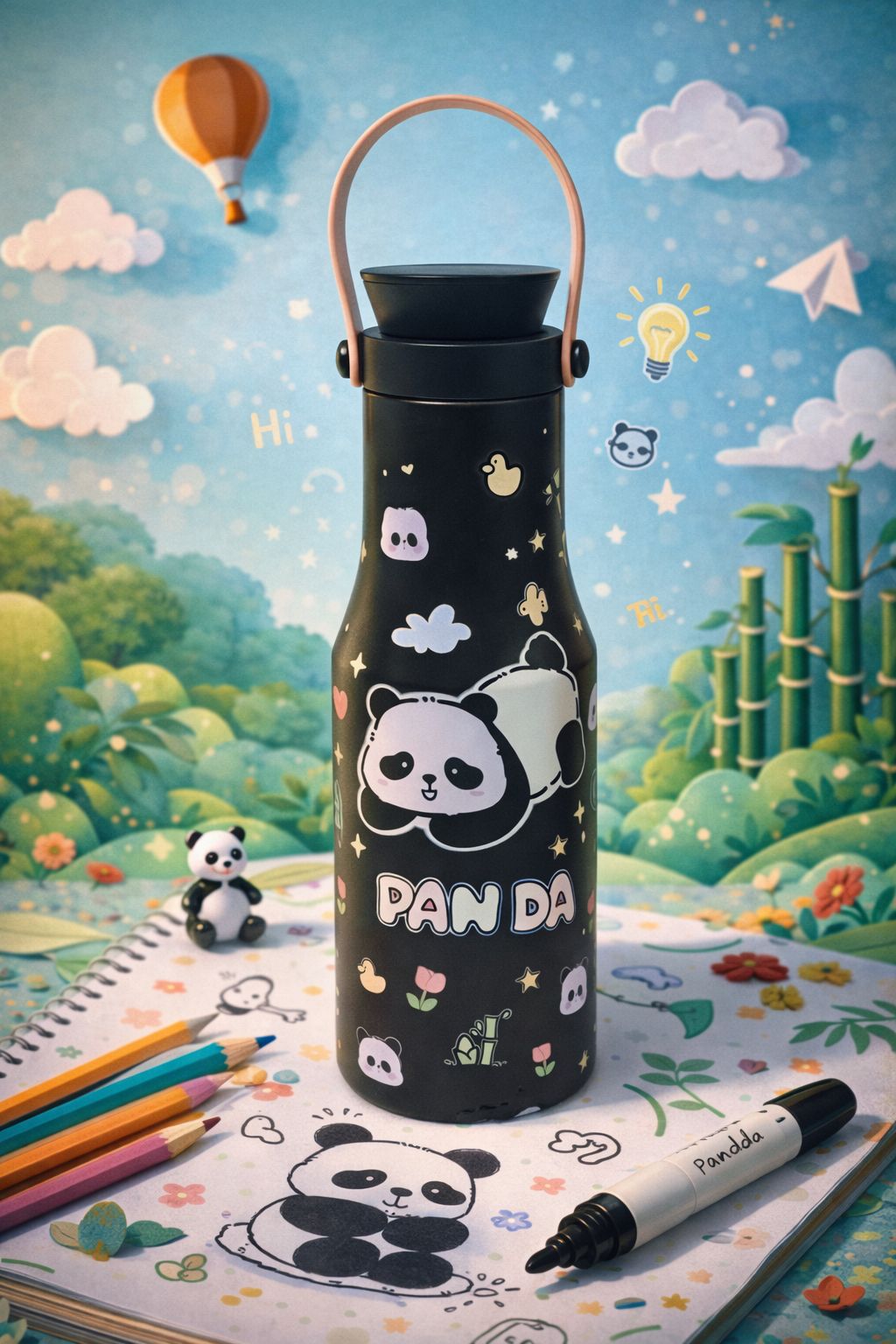 Adorable Panda Insulated Stainless-Steel Water Bottle