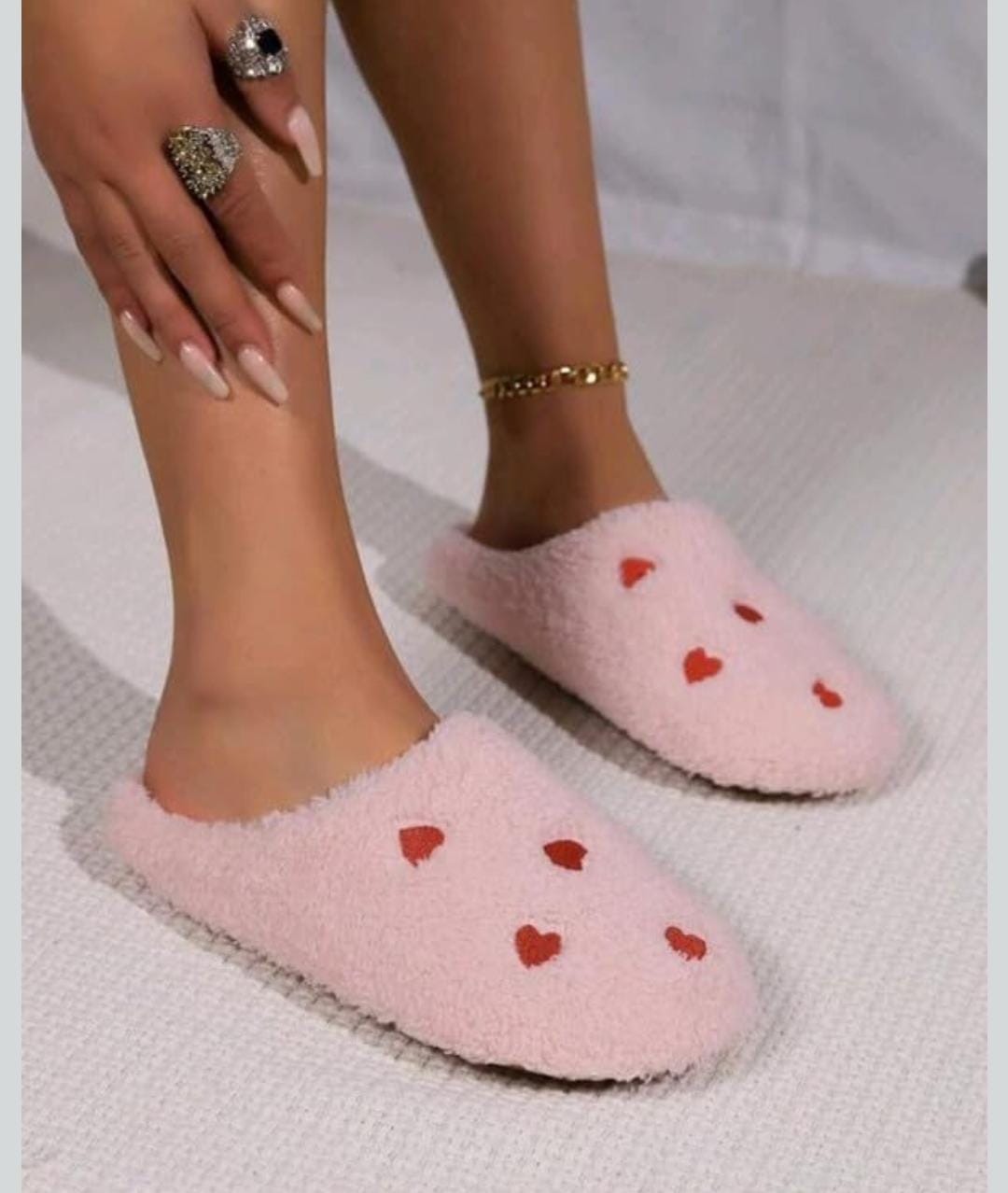 Women's Plush Heart Print House Slippers