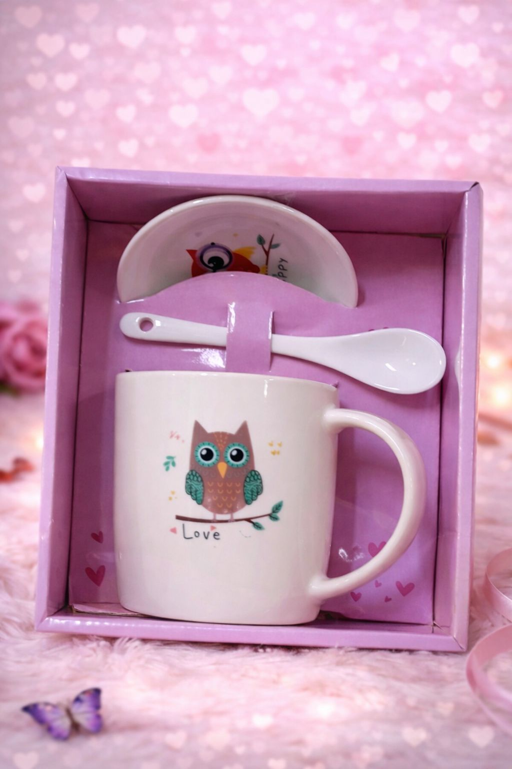 Charming Owl & Butterfly Ceramic Gift Set