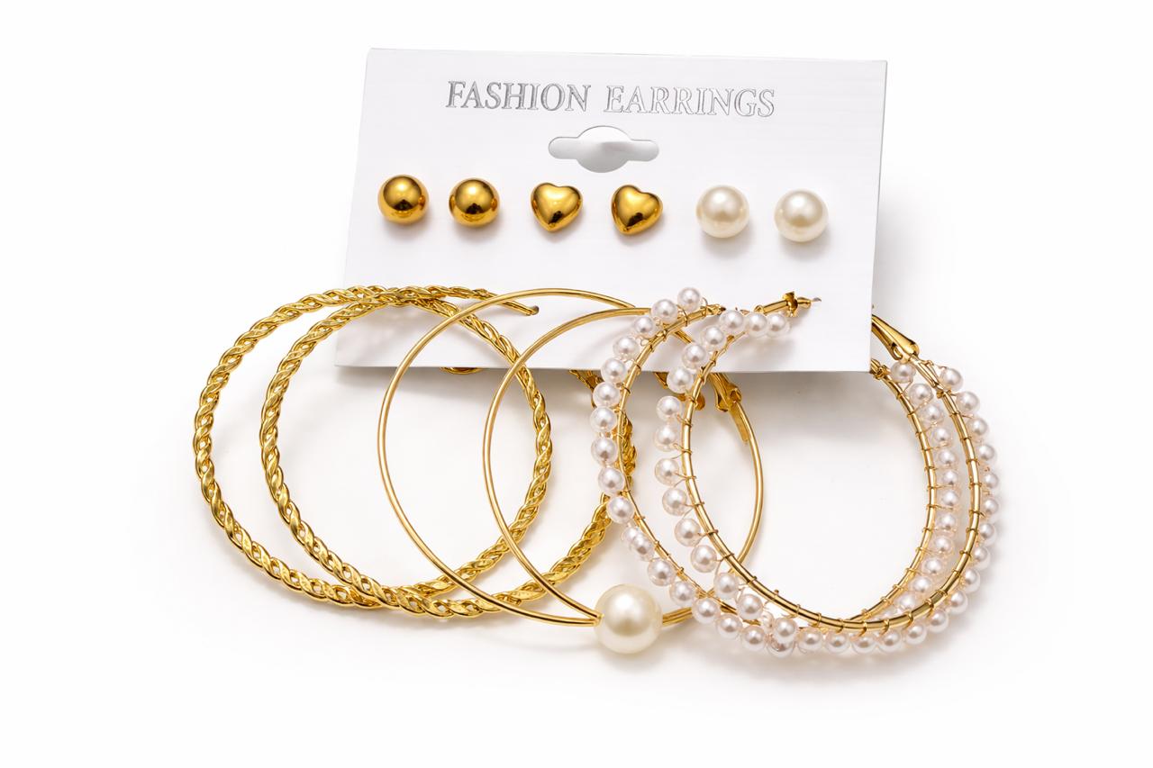 Elegant Gold & Pearl Multi-Pack Earring Sets