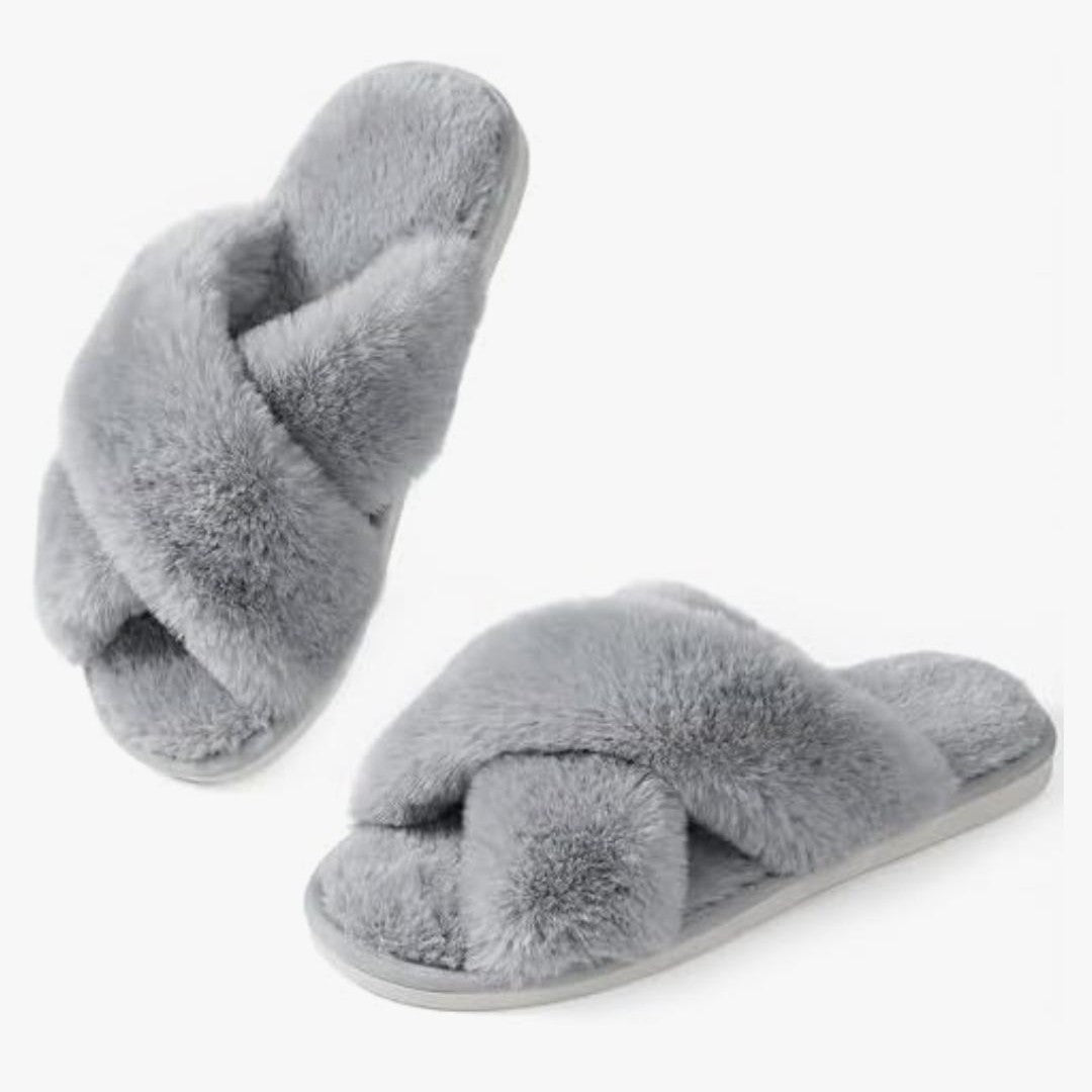 Cozy Cloud Faux Fur Cross-Band Slippers
