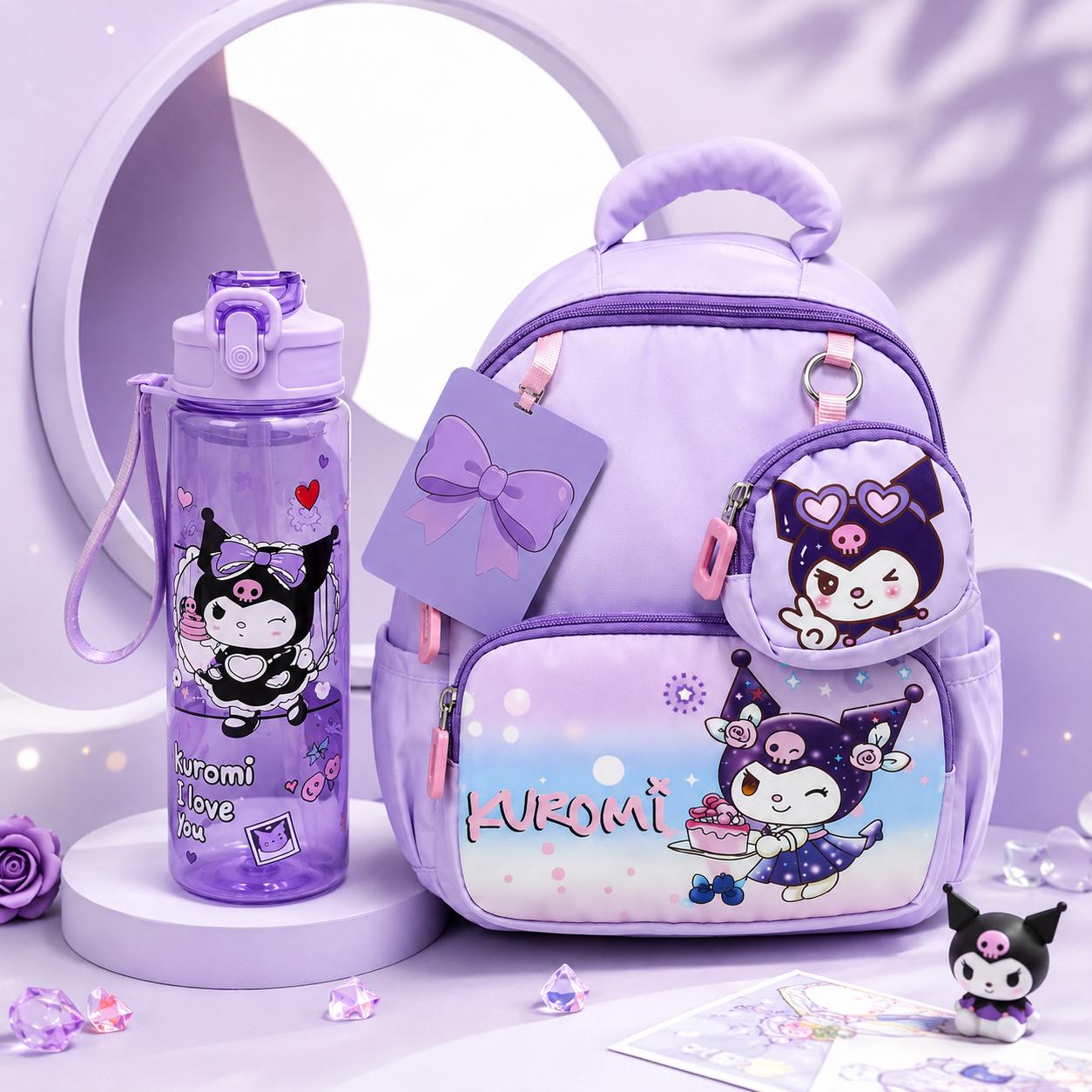 Kuromi Backpack + Water Bottle Set