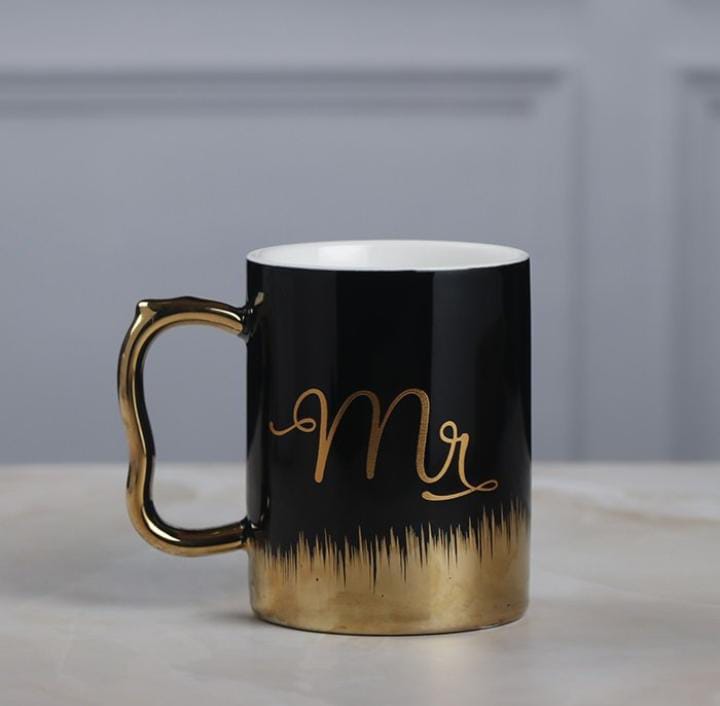 Mr & Mrs Mug Set – Large Ceramic Mugs with Metal Stand