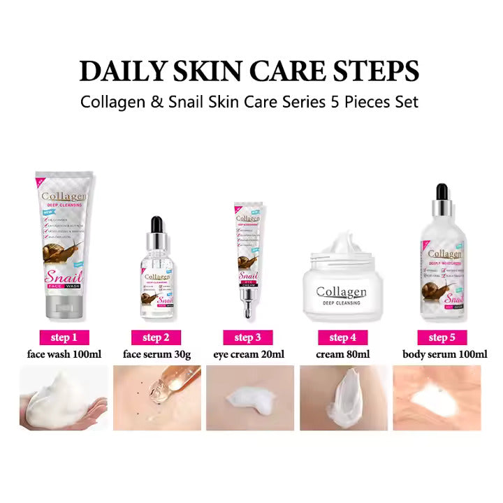 Collagen & Snail Extract Skin Care Set – 5-in-1 Anti-Aging, Whitening & Repair Kit