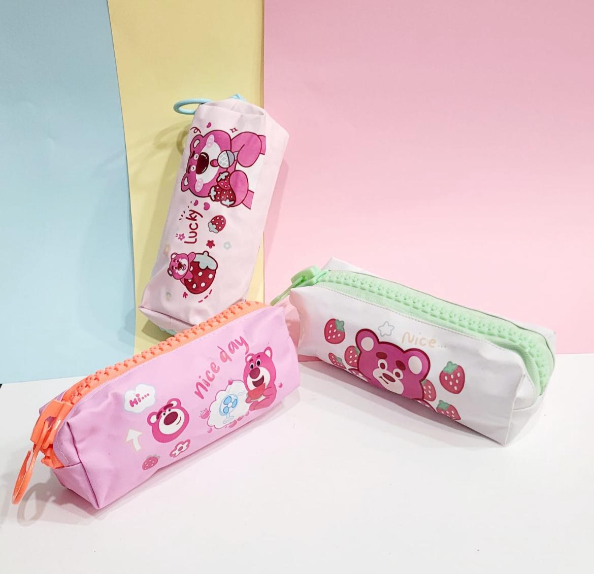 Cute Bear Strawberry Pencil Case – Multi-Color