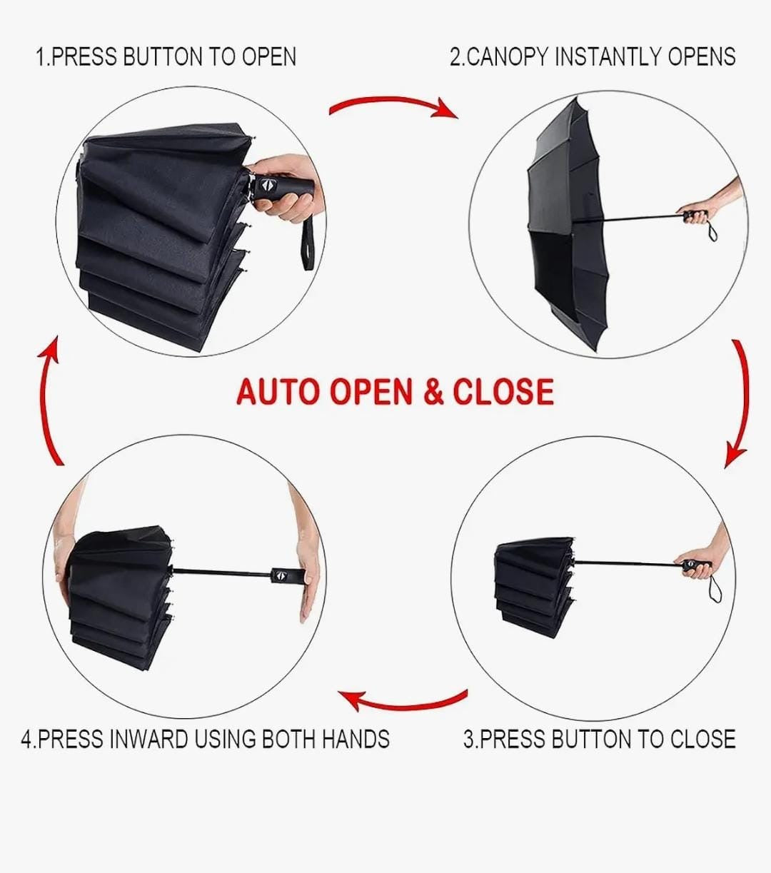 Automatic Open & Close Compact Umbrella – Black
