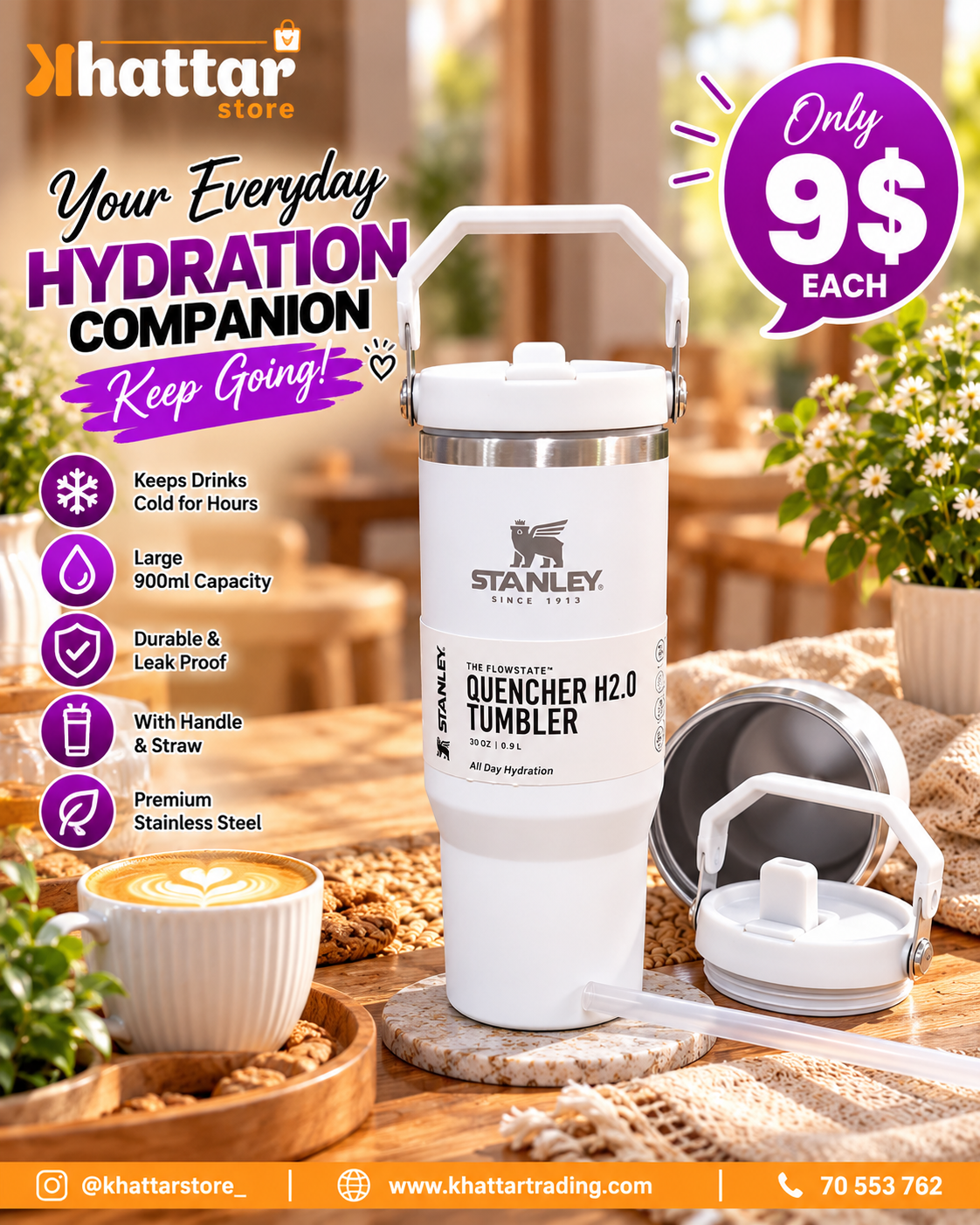 Stanley 900ml Insulated Tumbler with Handle & Straw