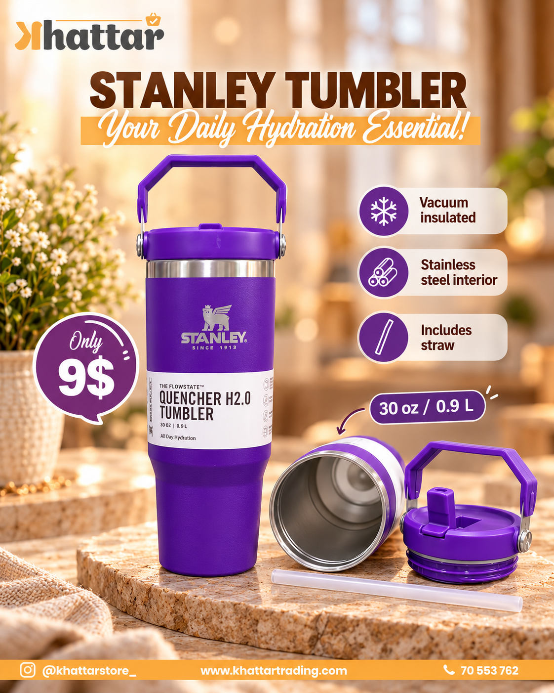 Stanley 900ml Insulated Tumbler with Handle & Straw