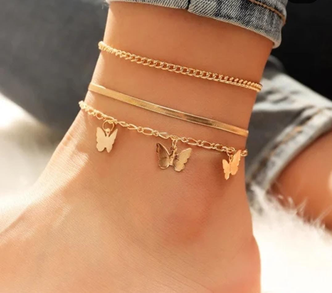 Gold Butterfly Anklet Set