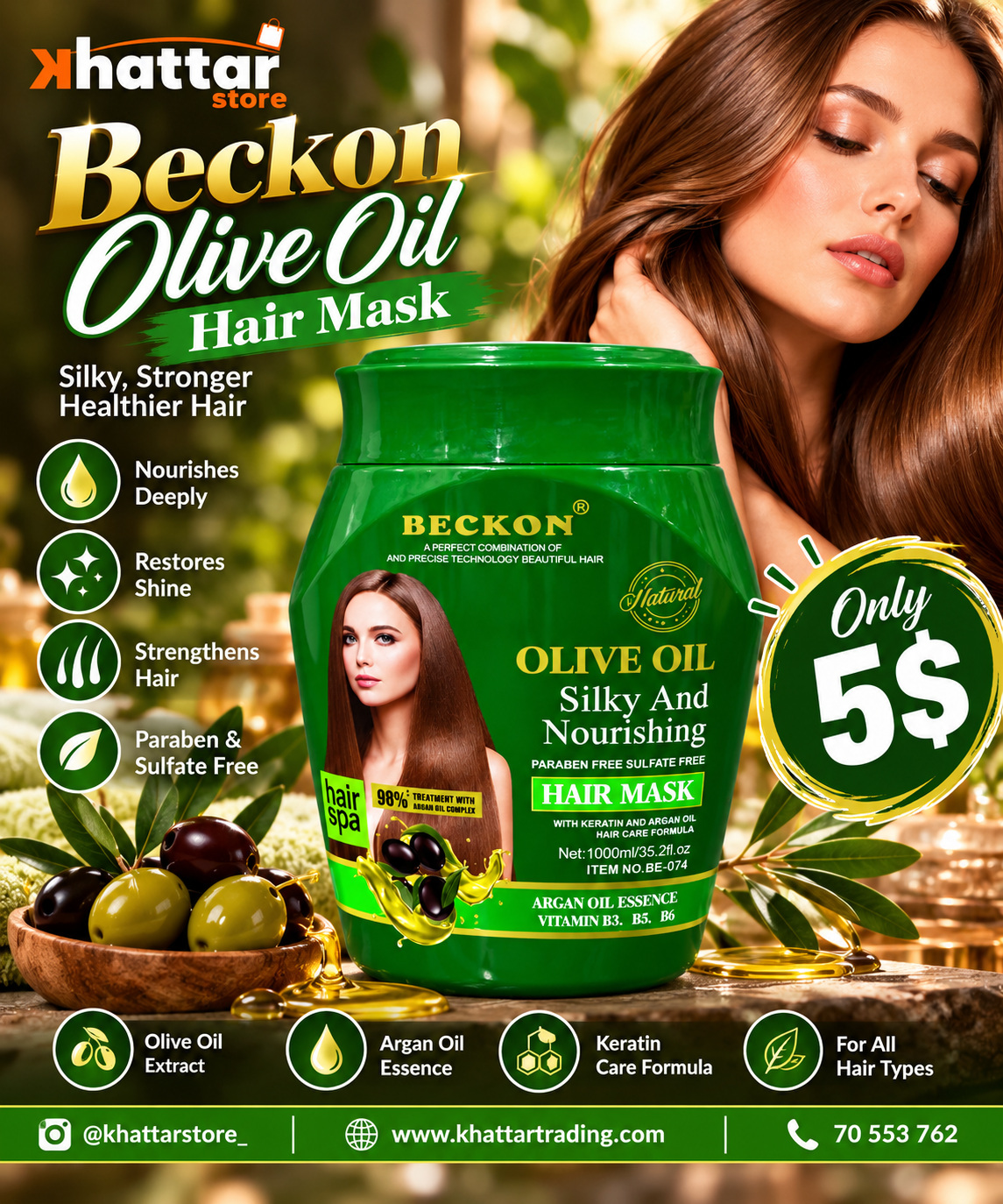 BECKON Olive Oil Silky & Nourishing Hair Mask – 1000ml