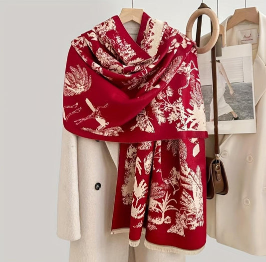 A large reversible-style women’s shawl/scarf