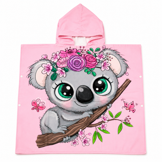 Kids Koala Hooded Beach Poncho Towel – Cute Quick-Dry Swim Cover-Up